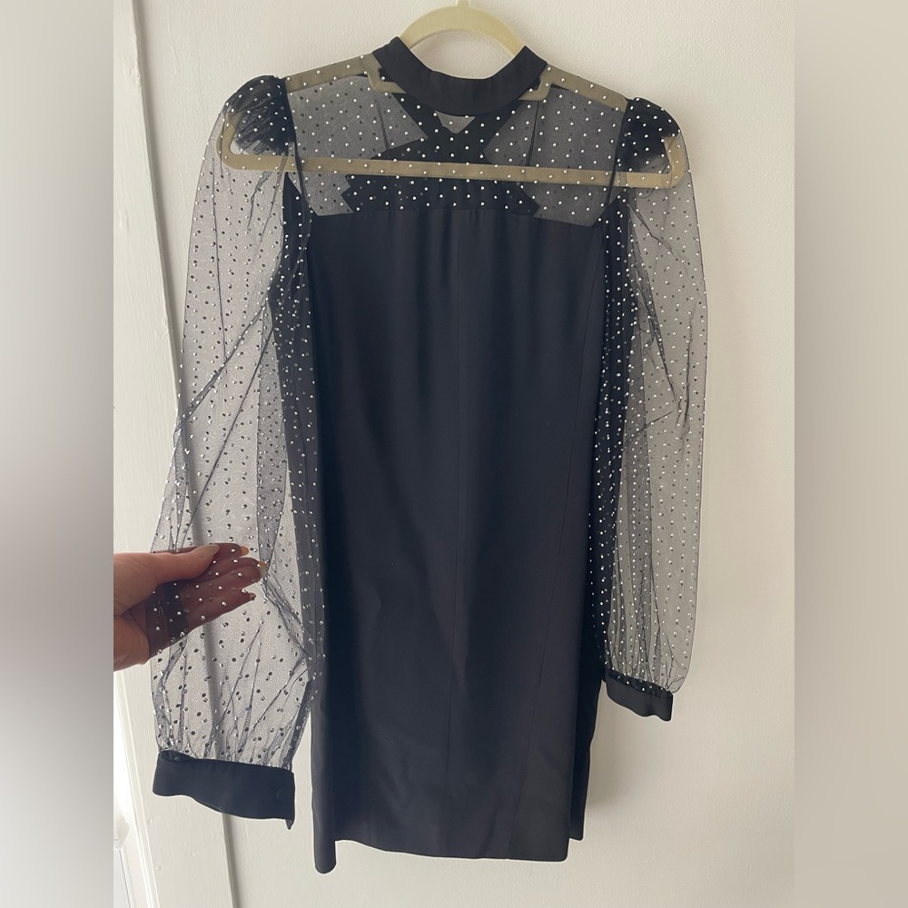 Givenchy Black Dress with Sheer rhinestone Sleeves